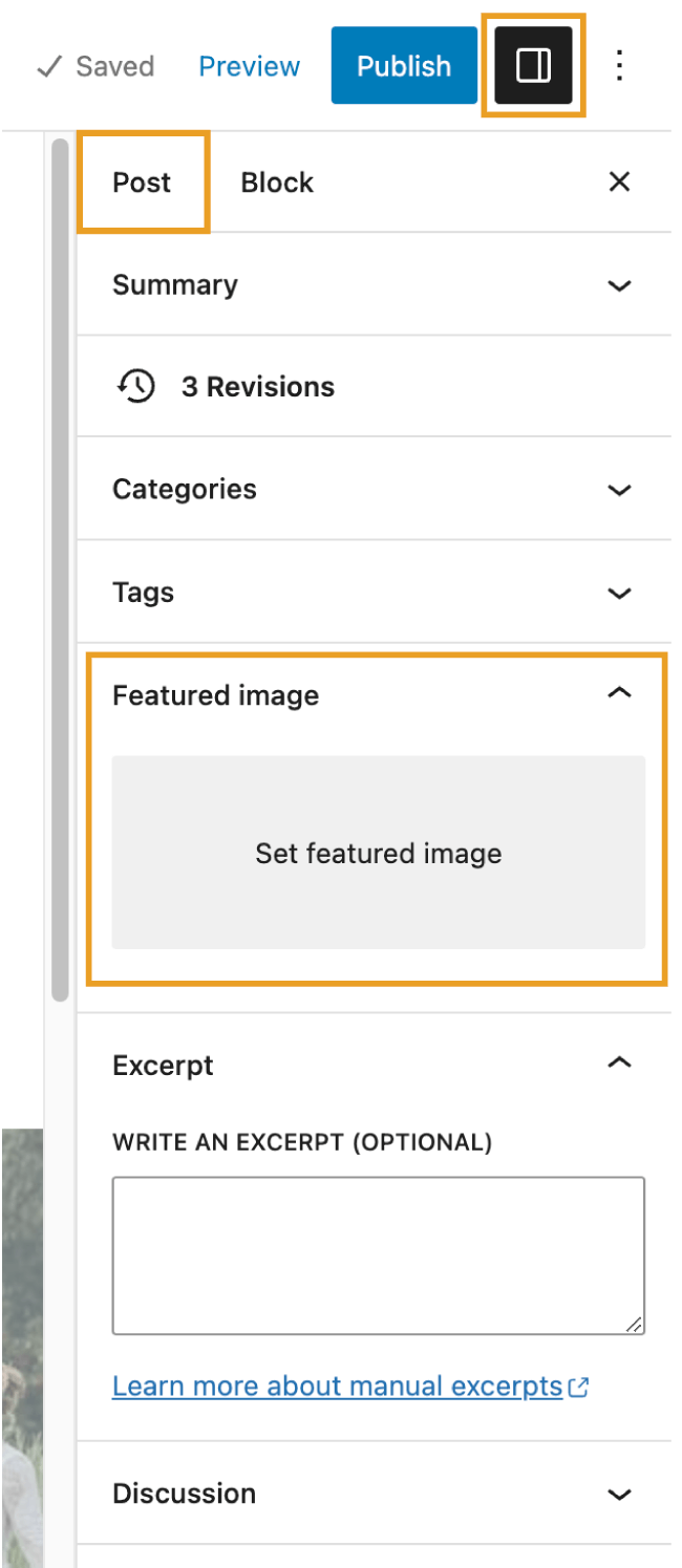 How to set featured images in WordPress: check the settings panel